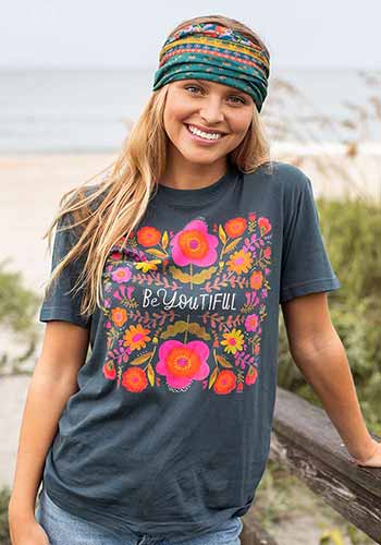 BeYOUtiful Floral Dark Gray Tee by Natural Life