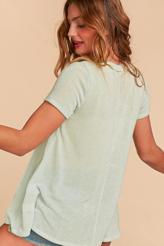 Sage Green Textured Vneck Knit Top