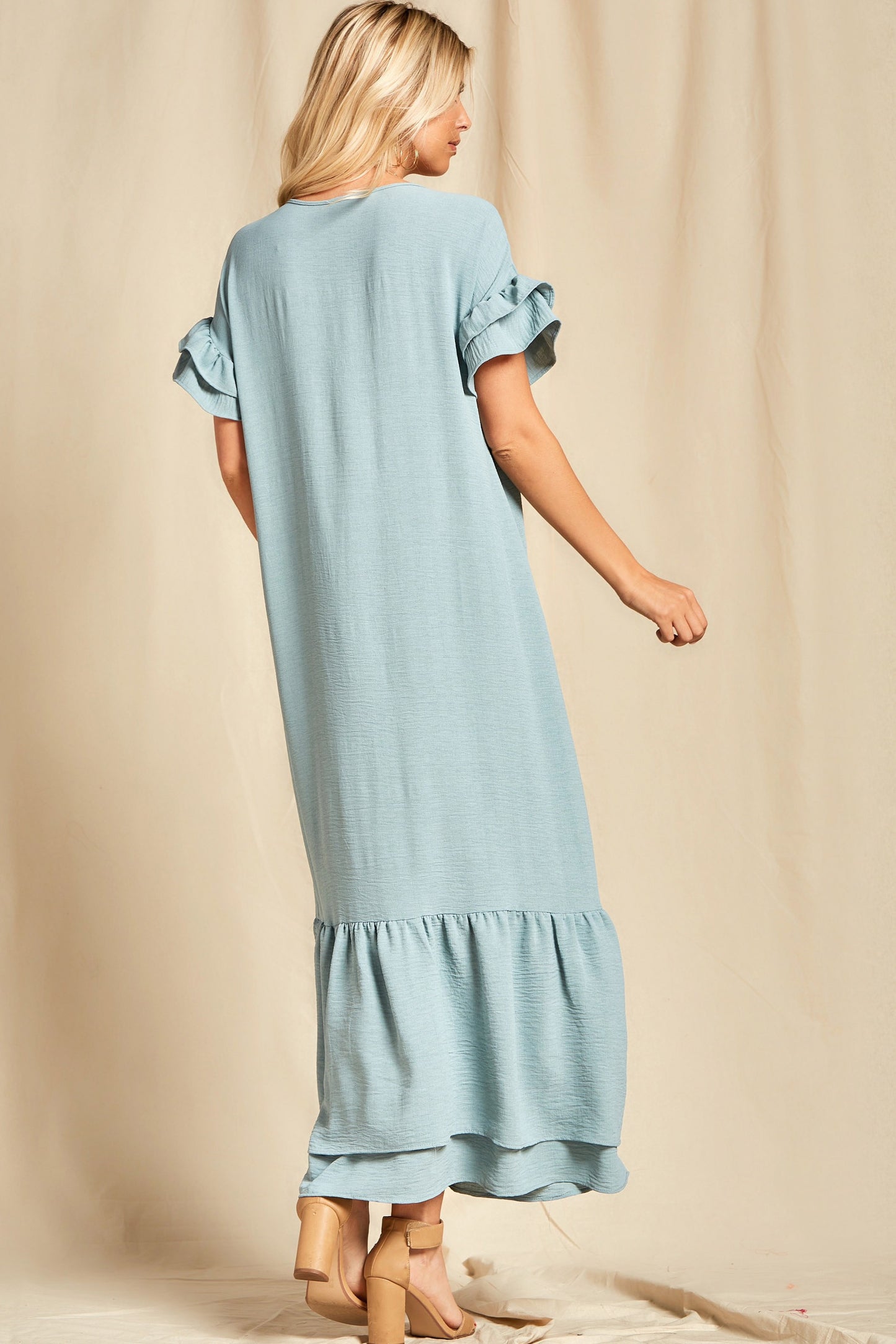 Dusty Blue Vneck Maxi Dress