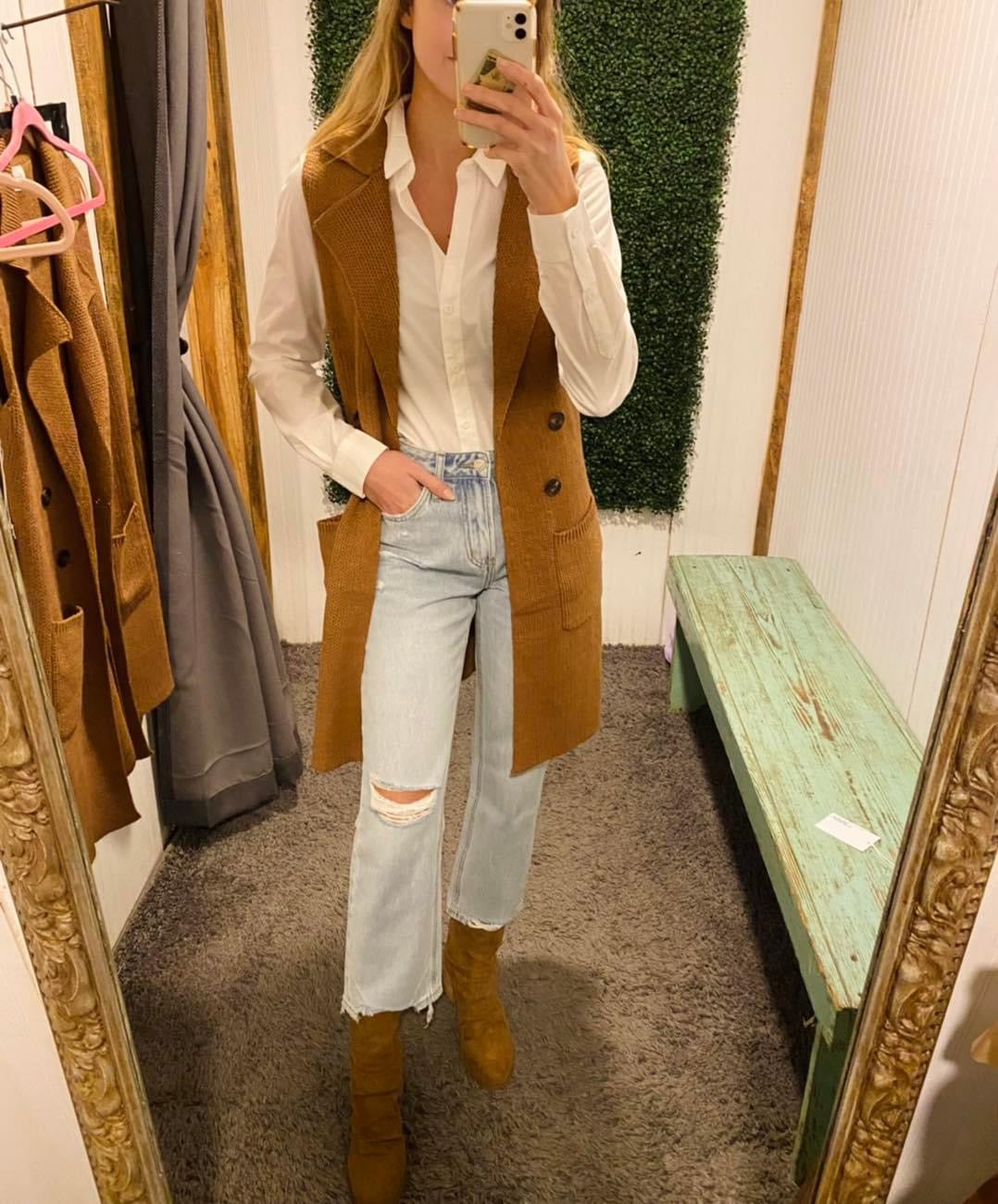Tan Button Detail Sweater Vest