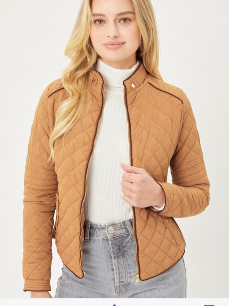 Camel Lightweight Quilted Padded Zip Up Jacket