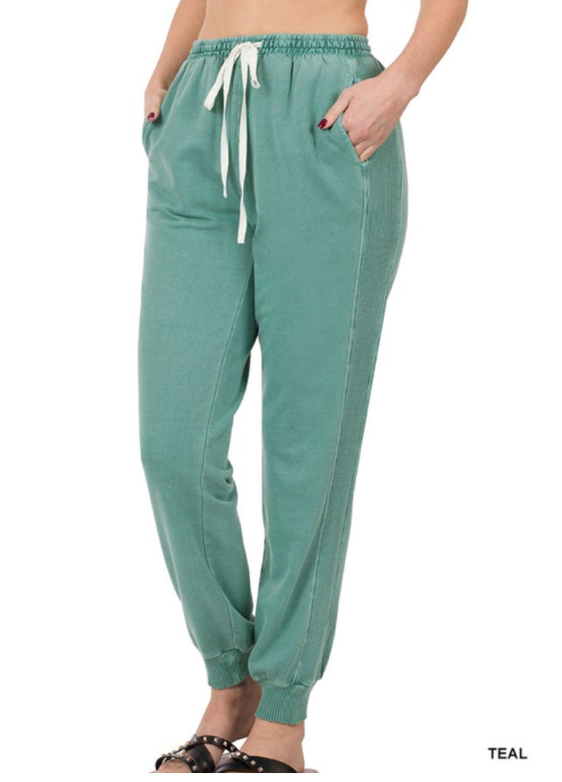Teal Drawstring Waist Jogger Pants