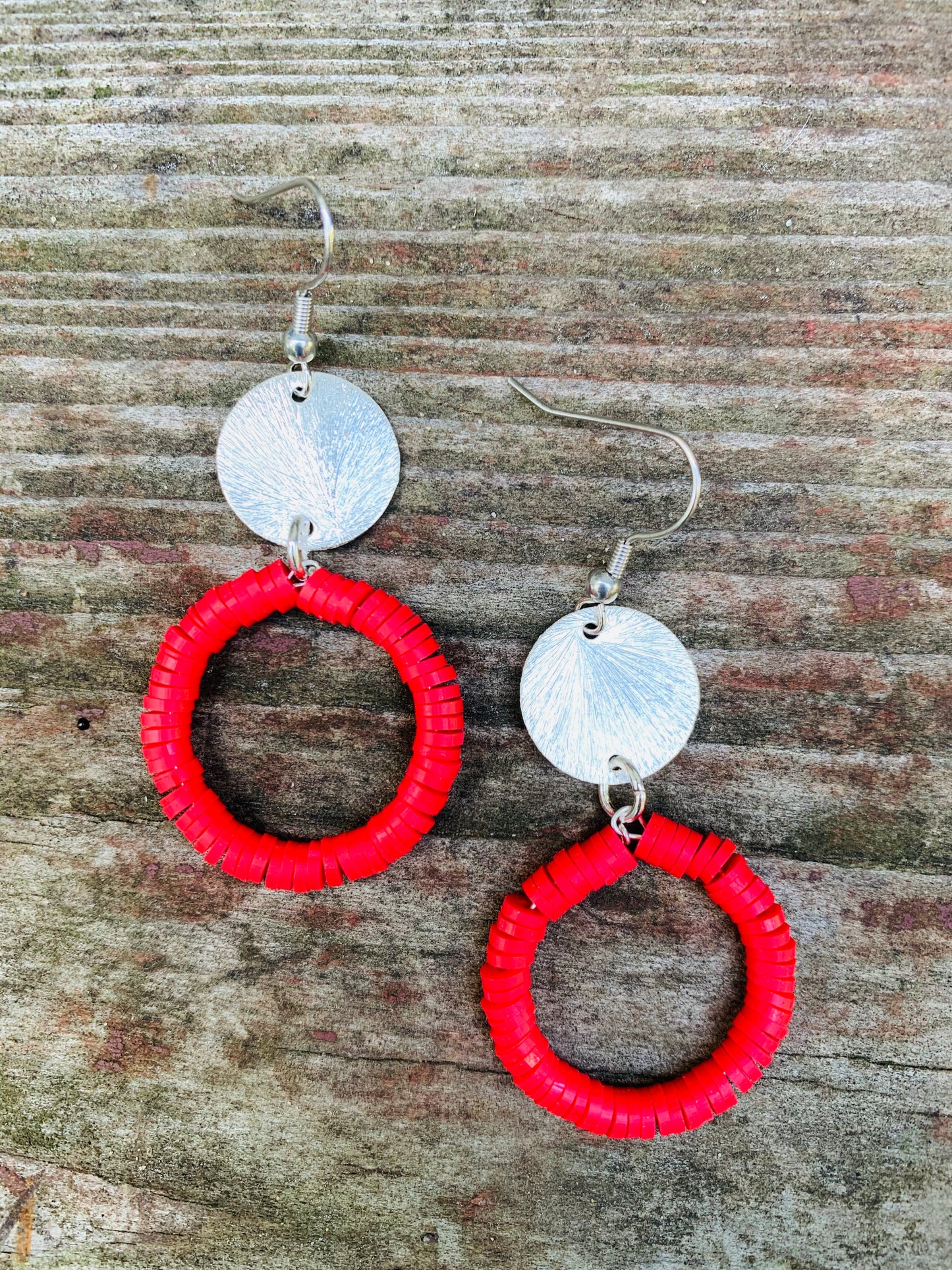 Multi Color Beaded Hoops with Silver Coin Earrings