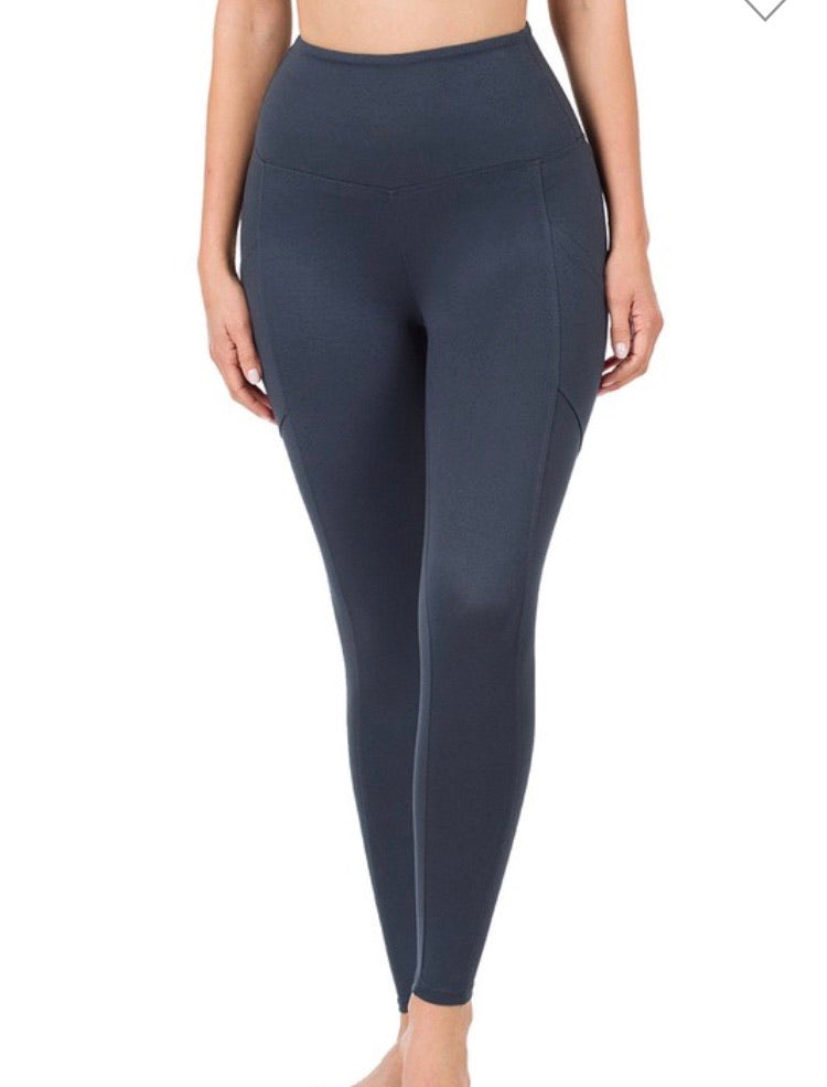 Black Brushed Microfiber Waistband Full Length Leggings
