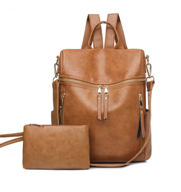 Camel Vegan Leather Backpack