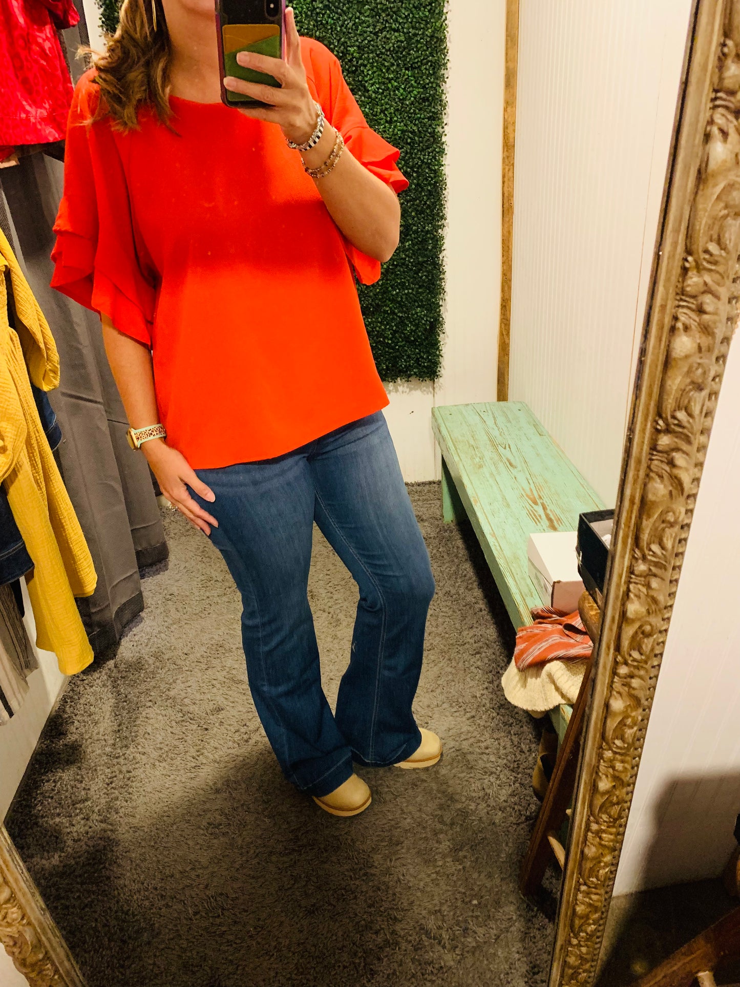 Red Layered Ruffle Sleeve Top