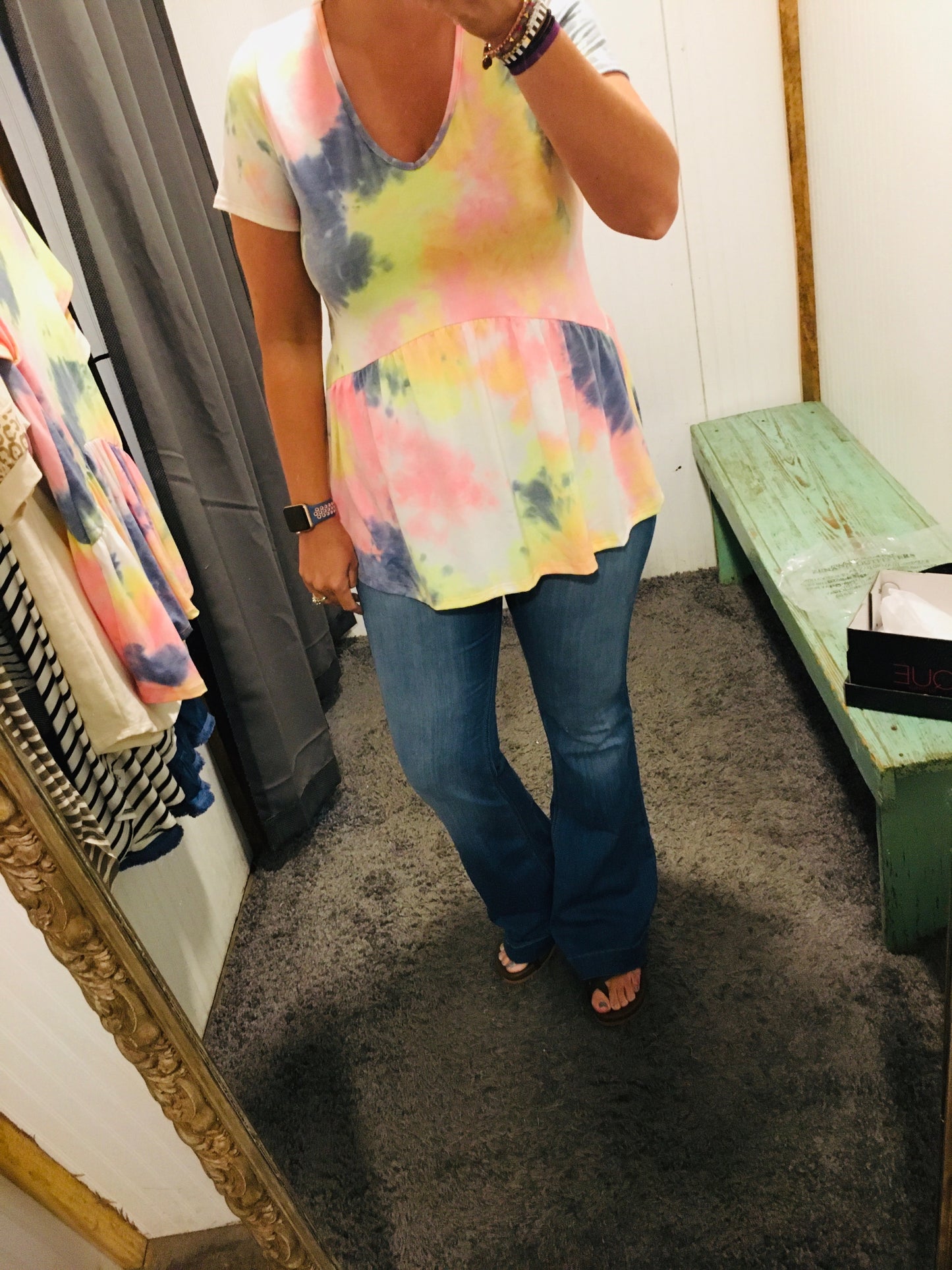 V-Neck Tie Dye Babydoll Top