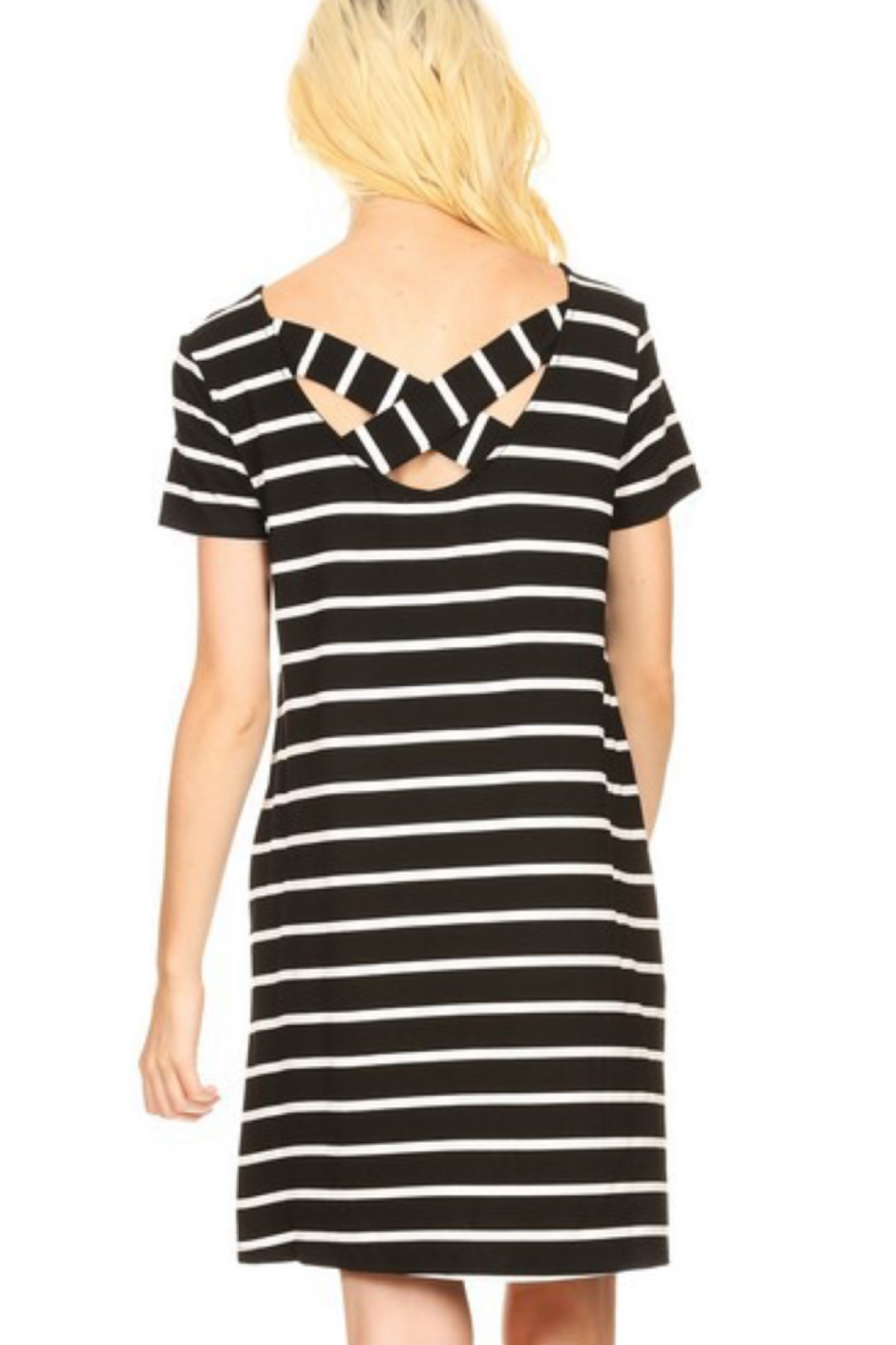 Fuschia Pink Striped Knit Dress with Cross Back Detail