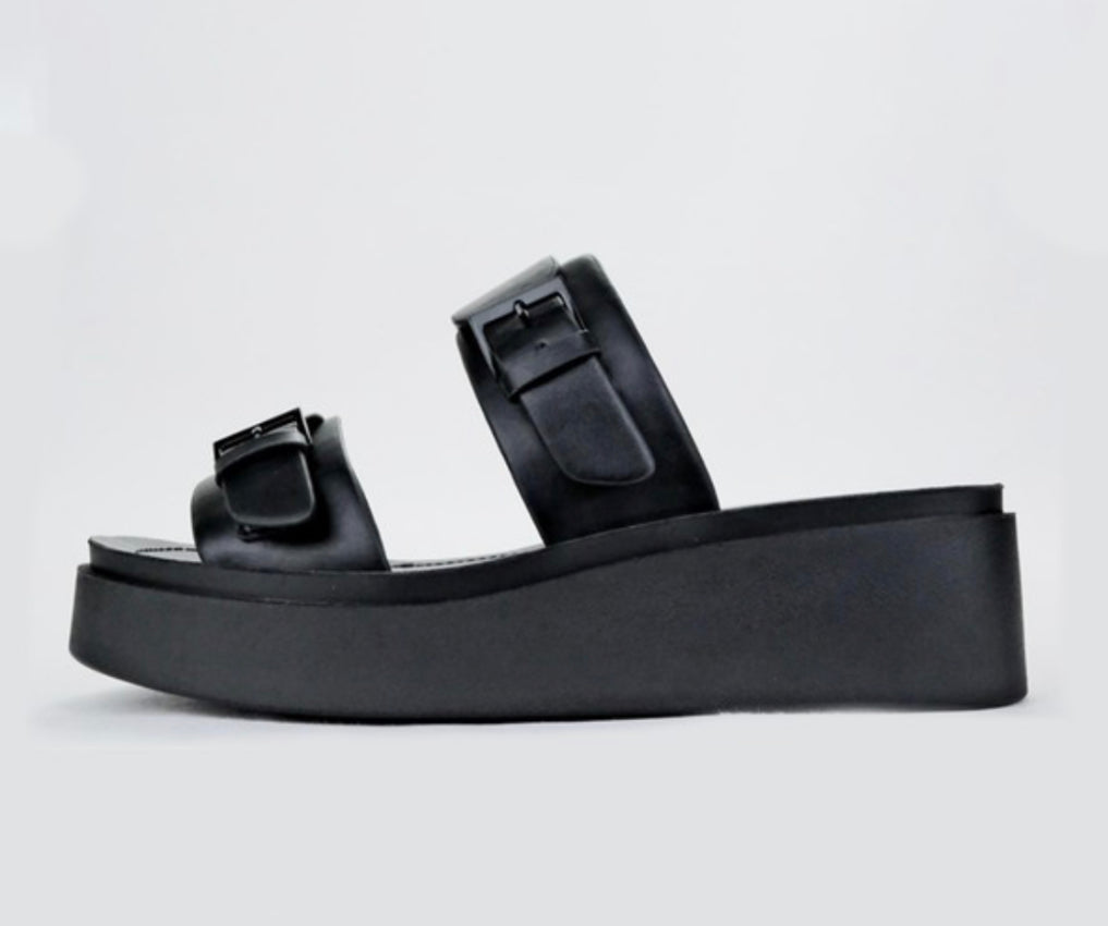 Black Platform Wedge Sandal