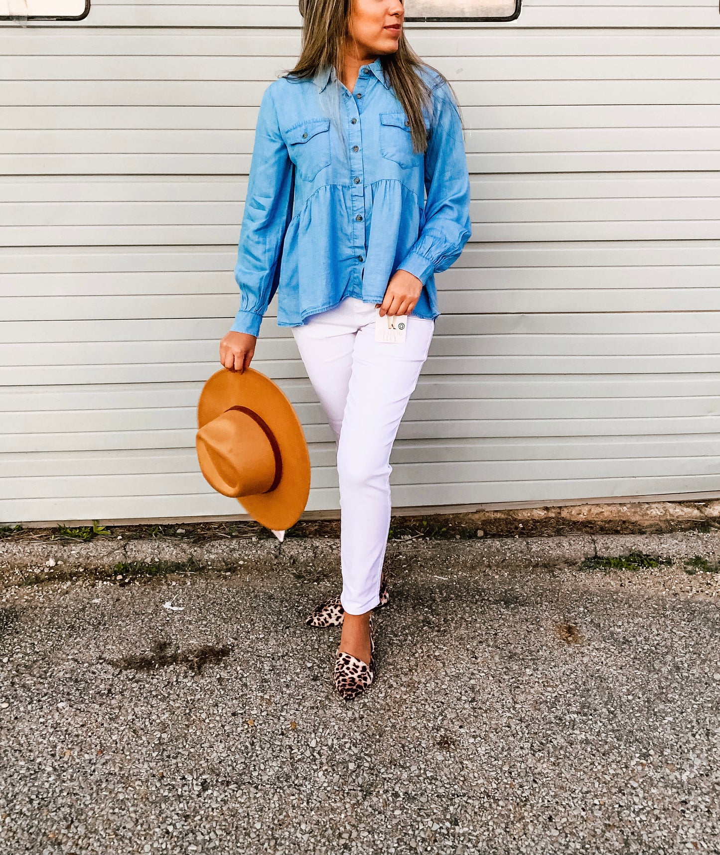 Denim Button Up Long Sleeve Top