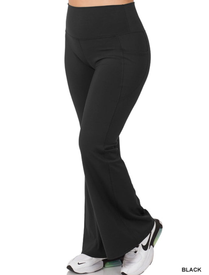 Black Flare Yoga Pants w/ Pockets- Plus