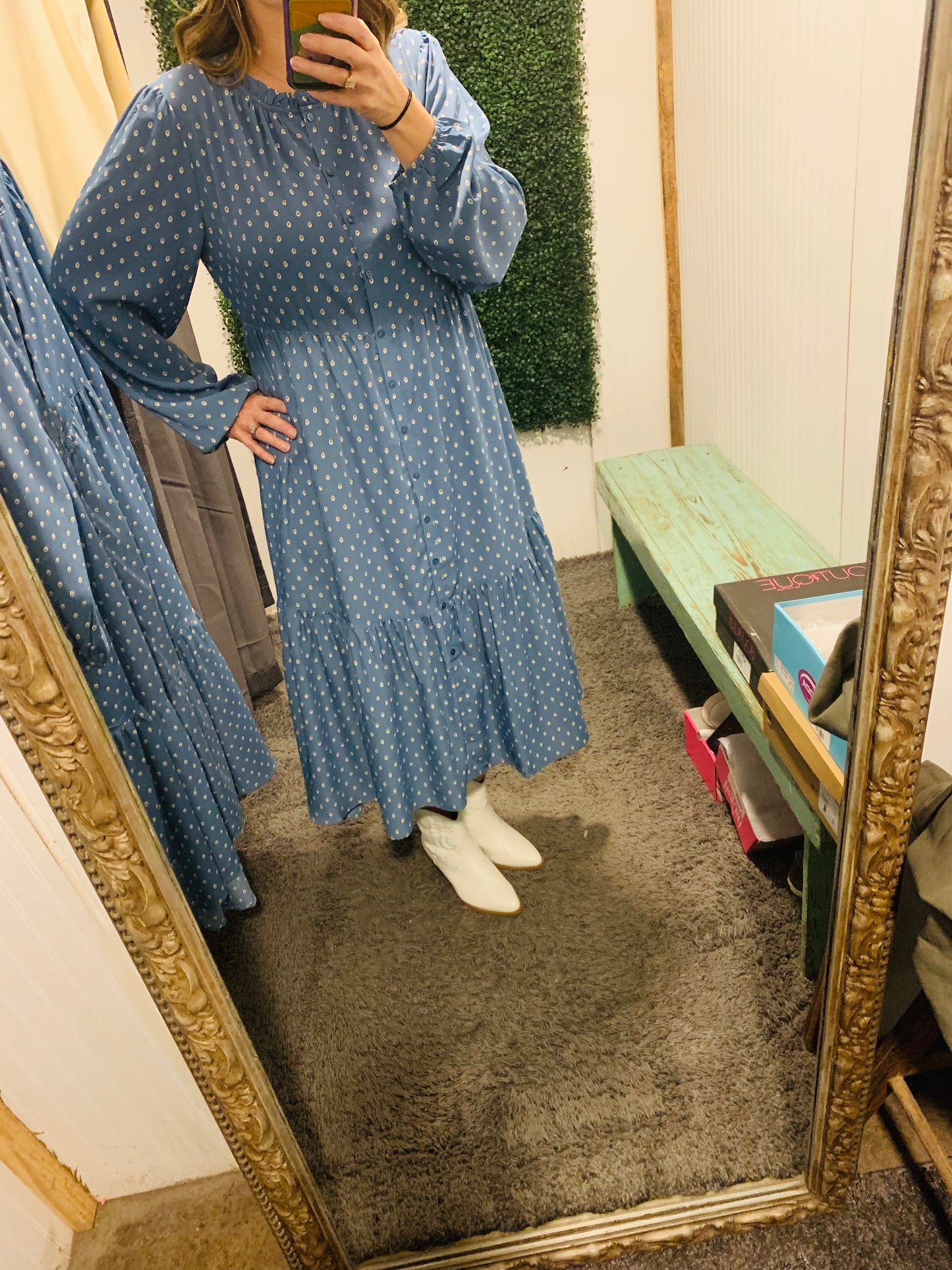 Blue Button Front Dress