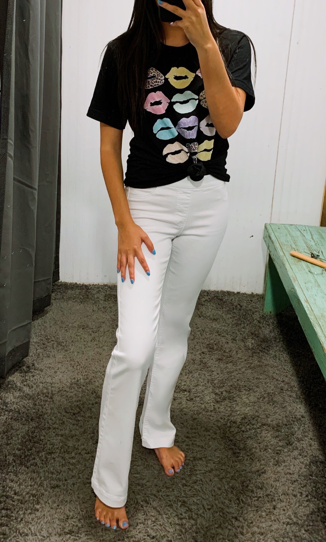 Trendy Colorful Lips Black Soft Tee- Plus