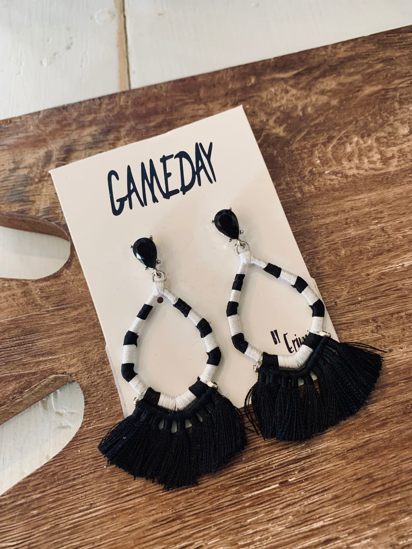 Black & White Stripe Tassel Earrings