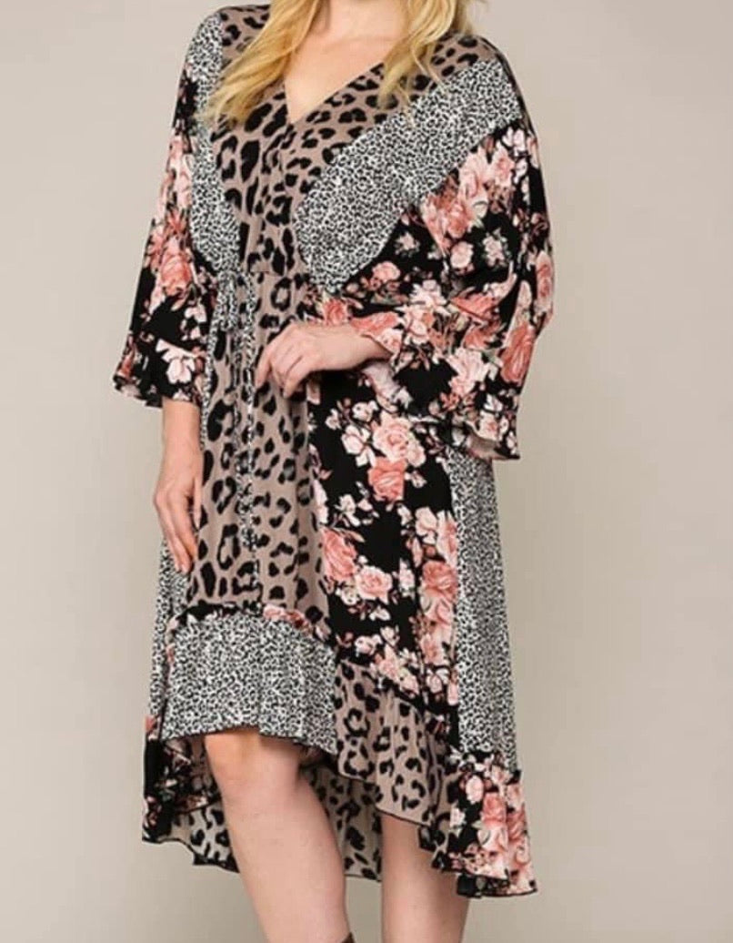 Pink and Leopard Floral Detail Dress