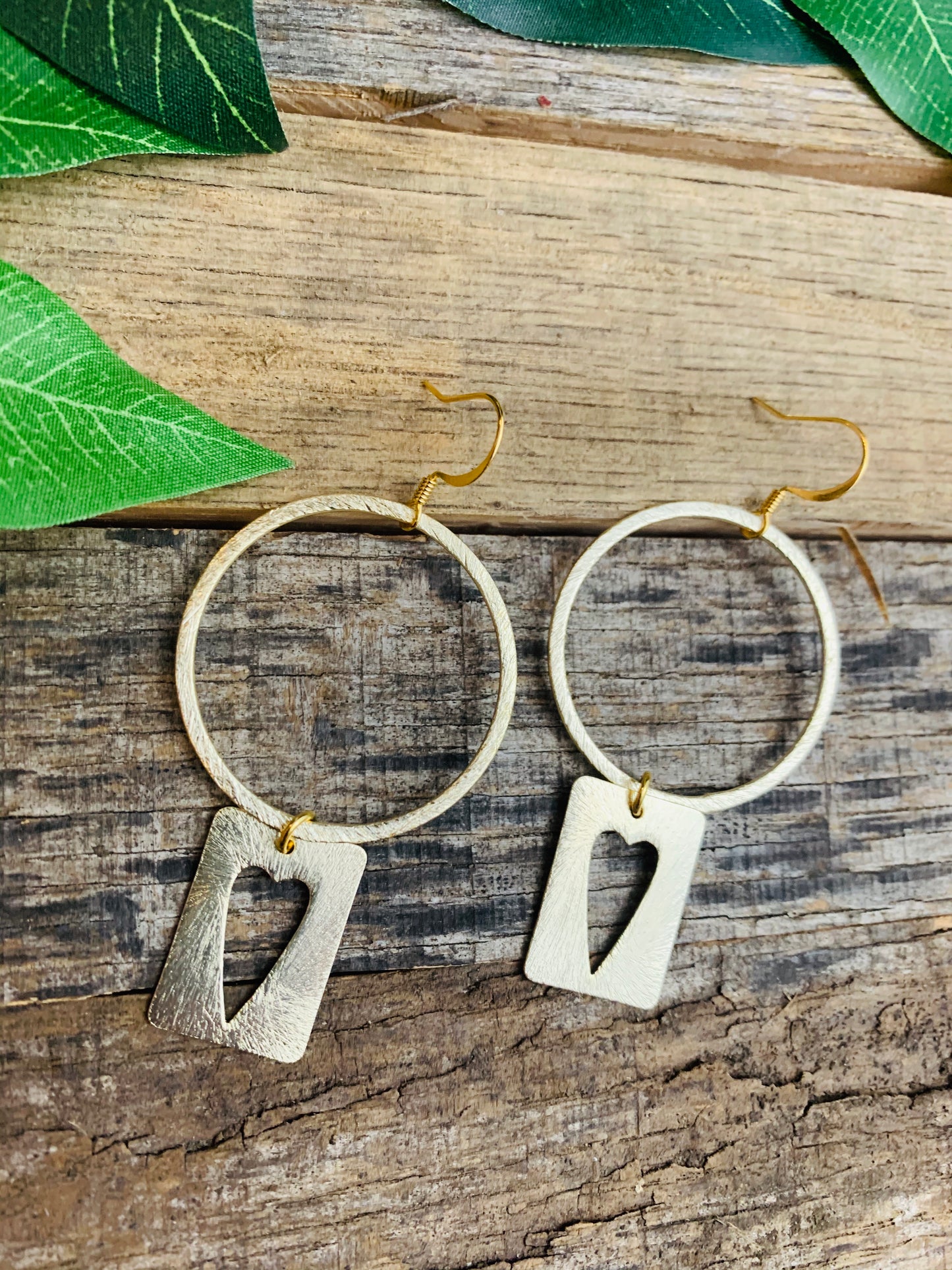 Medium Gold Hoops with Gold Heart Dangle