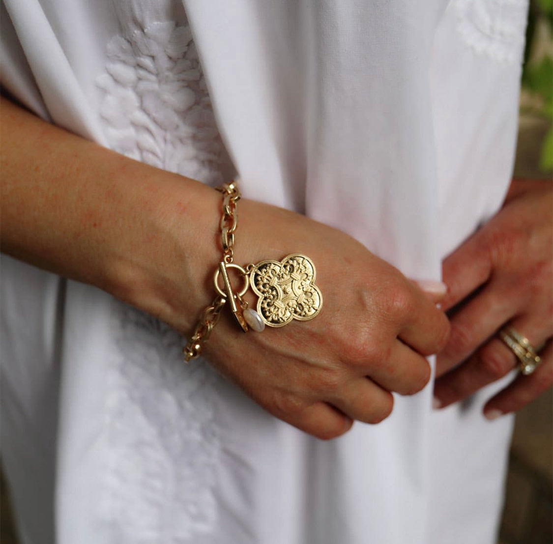 French Quatrefoil T-Bar Charm Bracelet