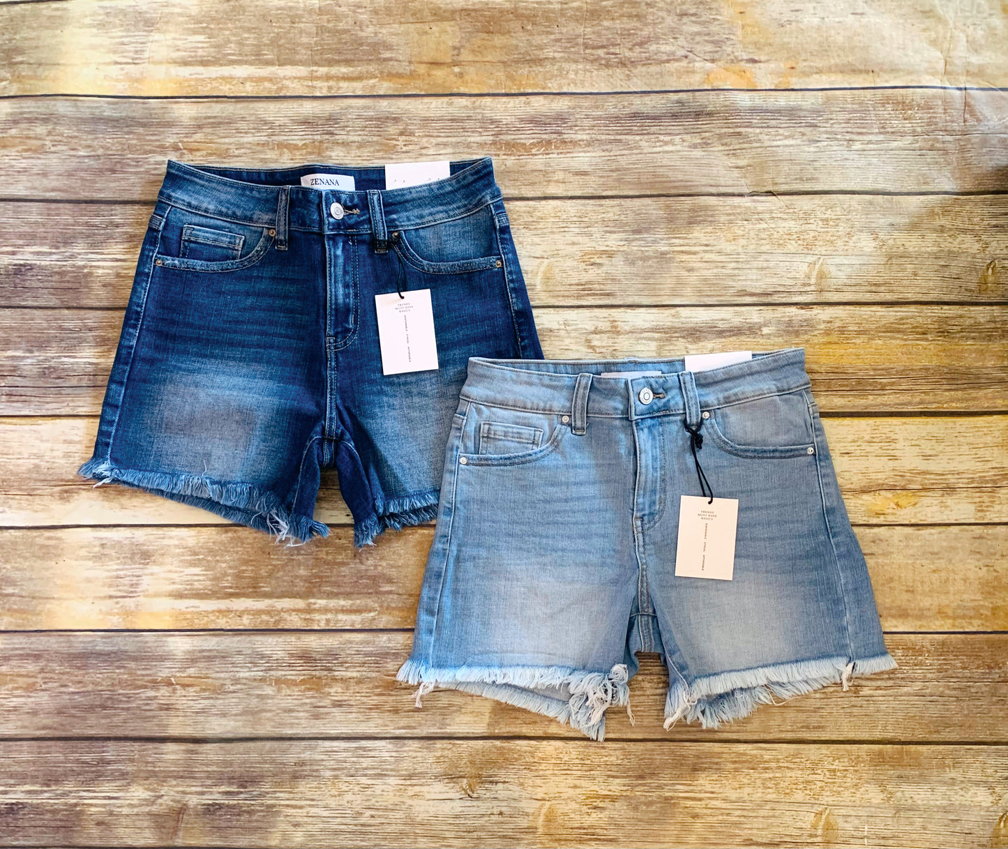 Light Denim Raw Hem Shorts