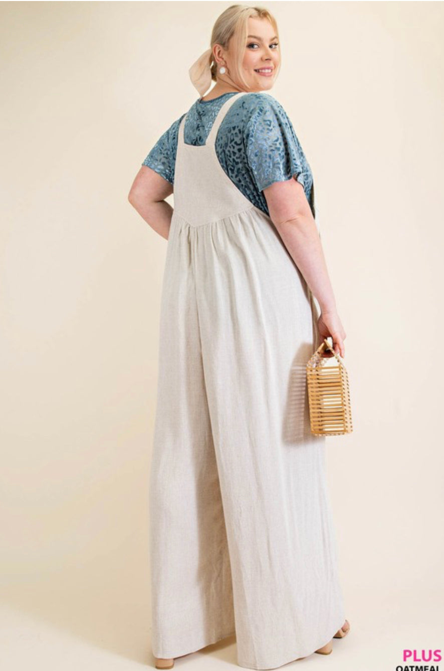 Oatmeal Overalls Jumpsuit- Plus