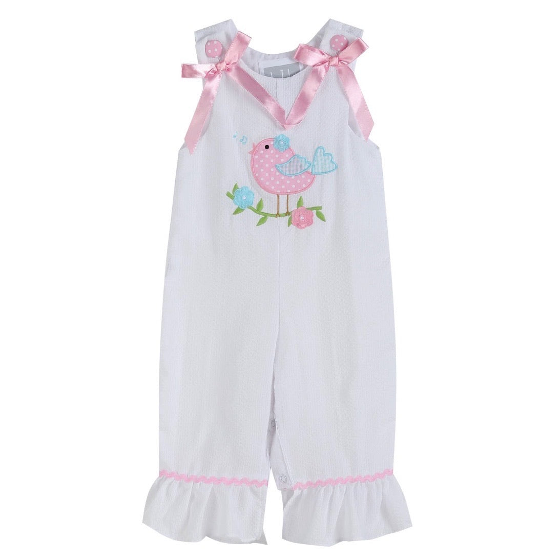 White Seersucker Bird Ruffle Playsuit- Kids