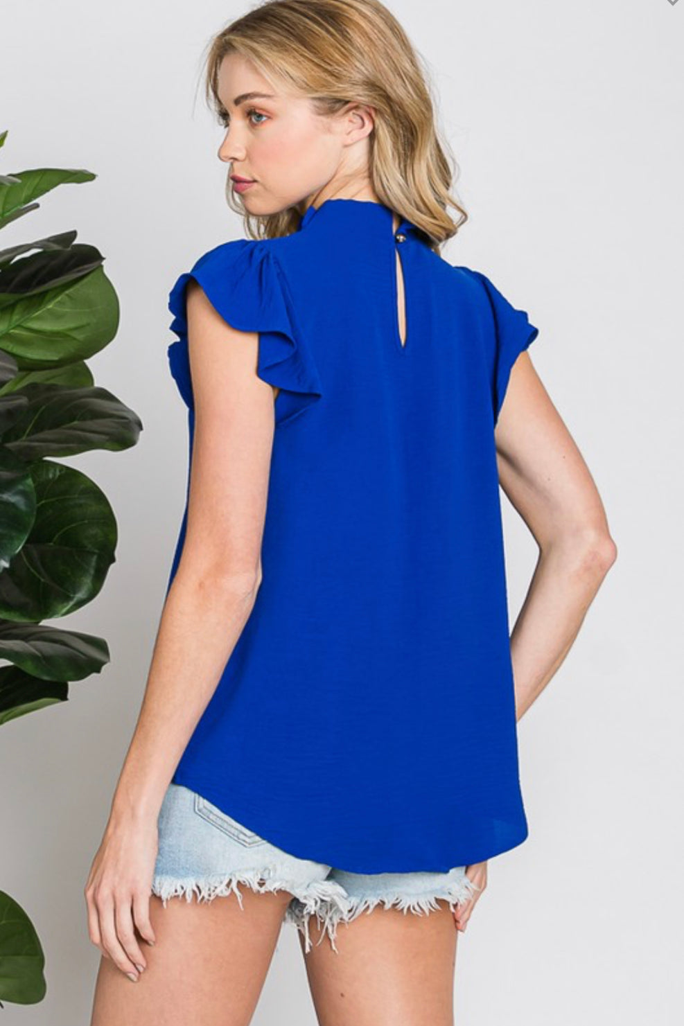 Royal Blue Ruffled Neck Top