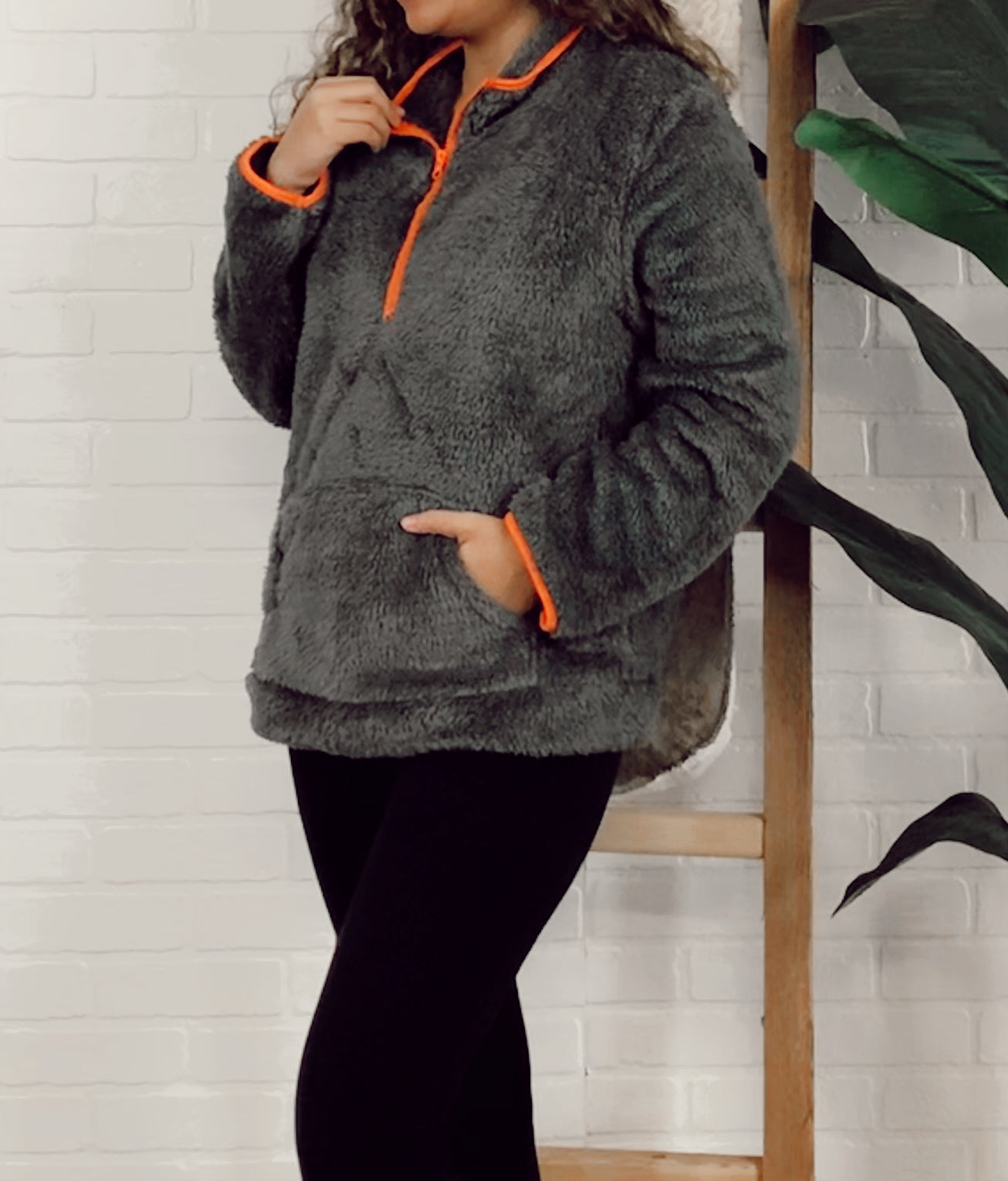 Grey Sherpa Pullover -Plus