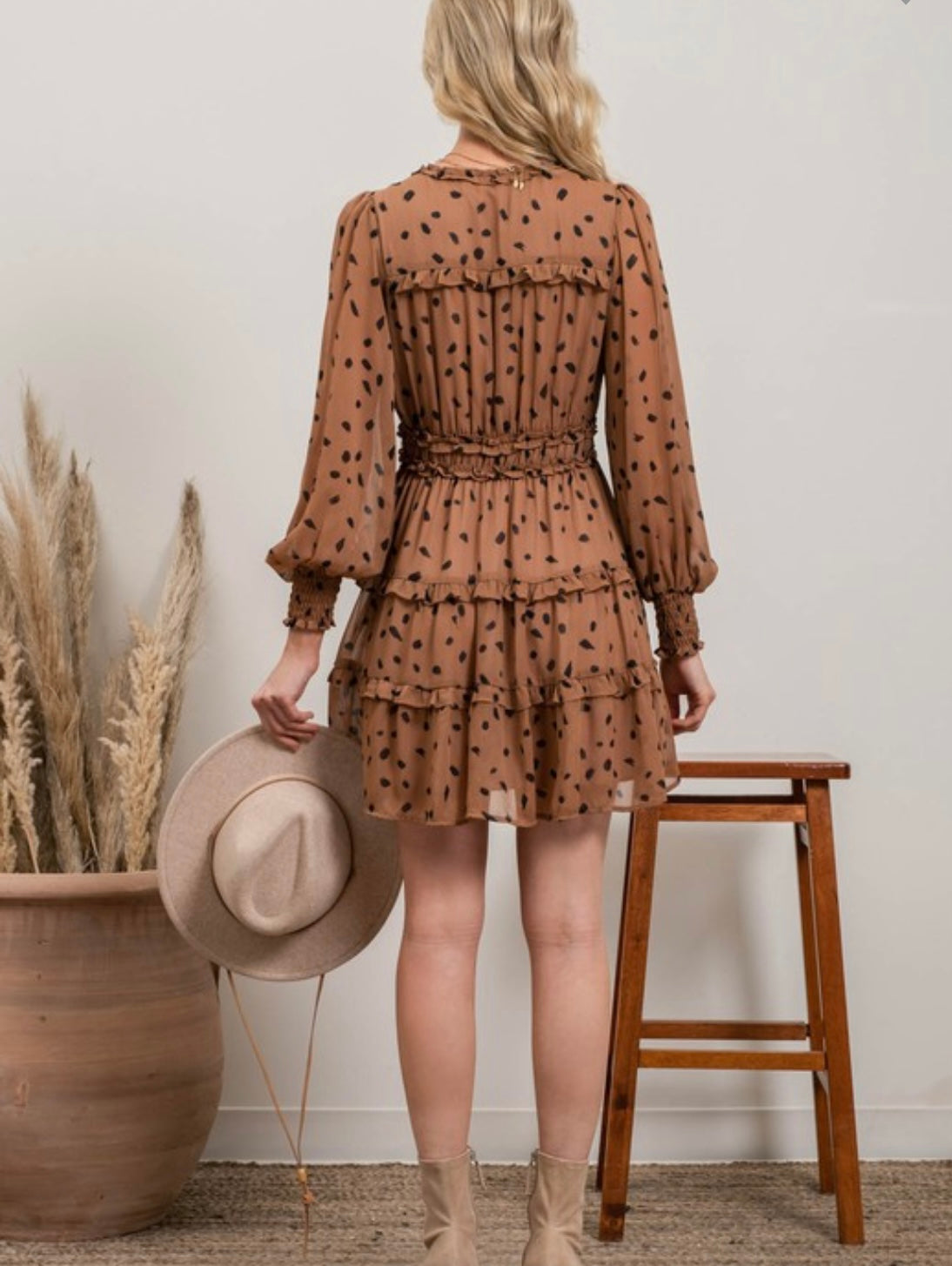 Tan Brush Stroke Mini Dress