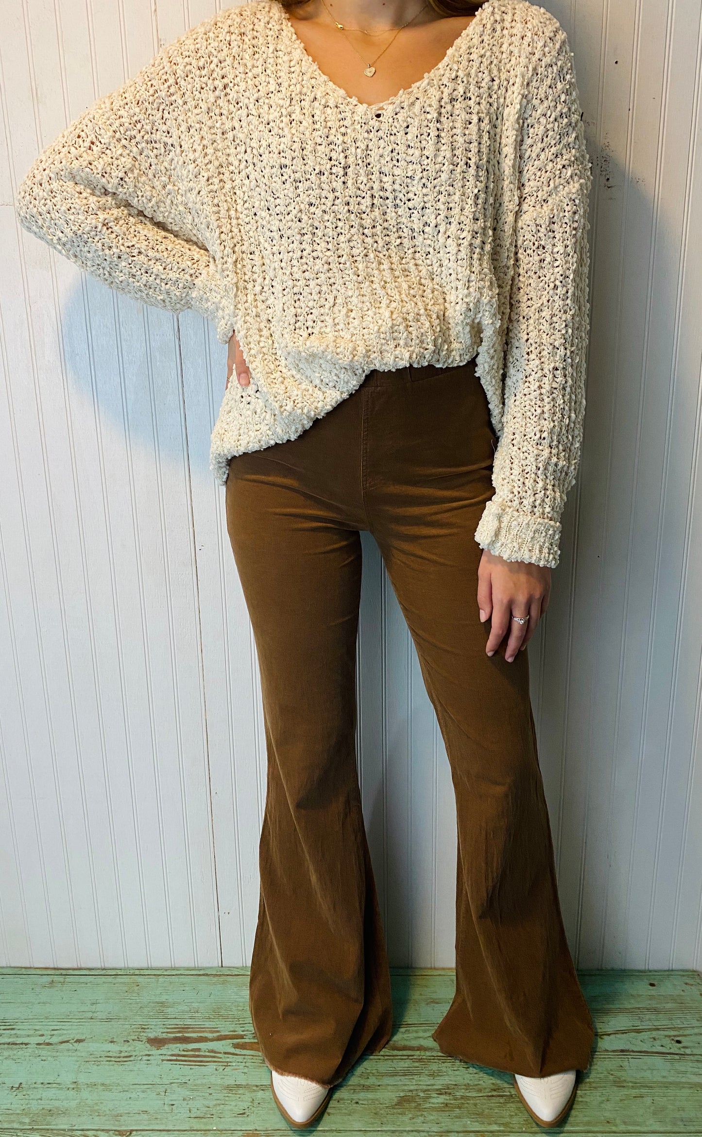 Ivory Popcorn Sweater Top