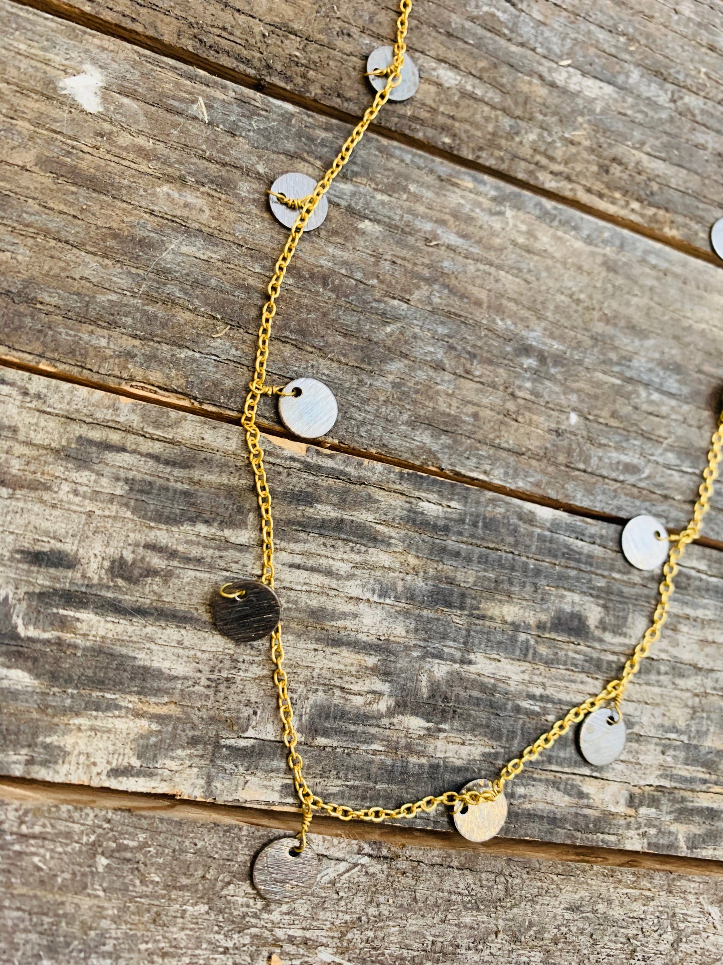 Short Gold & Gunmetal Coin Necklace Choker - BB
