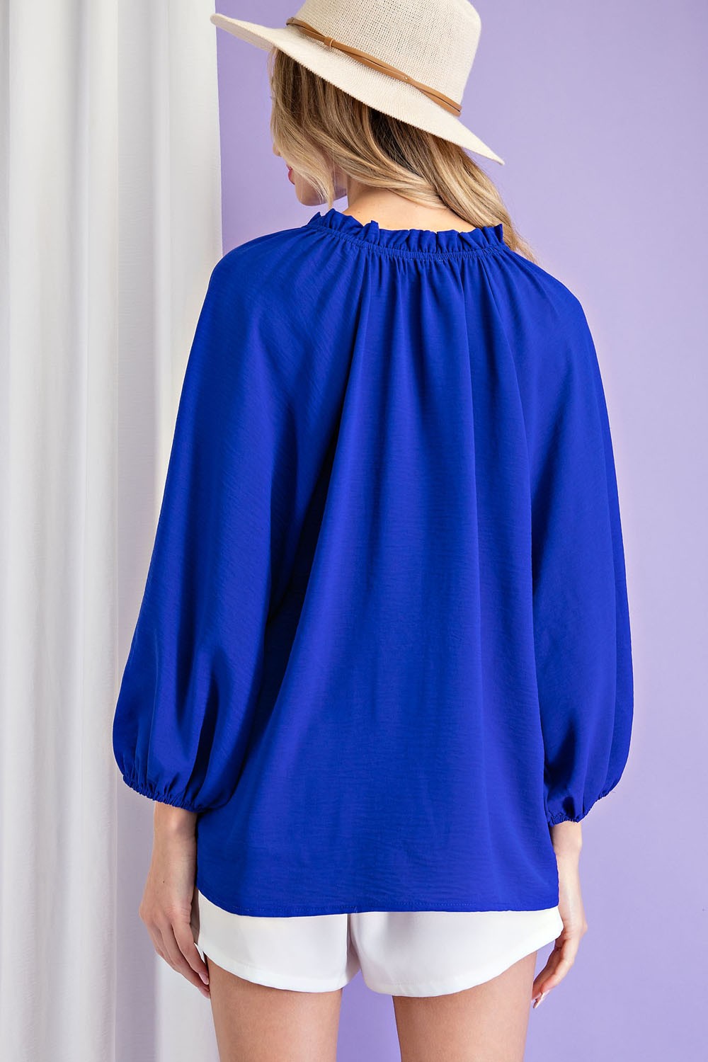 Royal Blue Puff 3/4 Sleeve Top - Plus