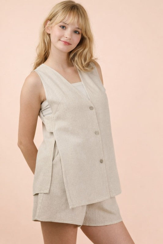 Oatmeal Linen Top and Shorts Set