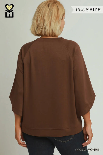 Cocoa Brown Luxeknit Raglan Top - Plus