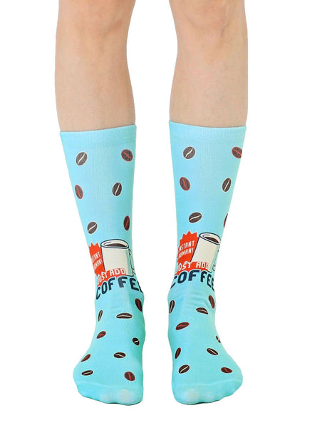 Novelty Graphic Crew Socks - "Instant Human Just Add Coffee"