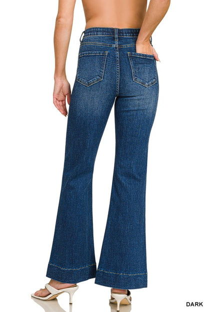 Tummy Control Elastic Waist Flare Denim Jeans