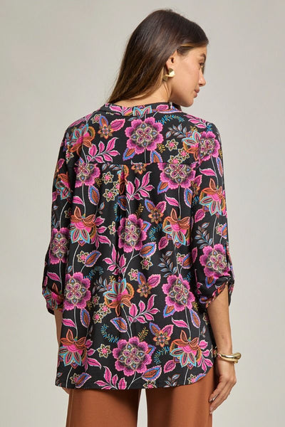 Black Floral Paisley 3/4 Sleeve Top
