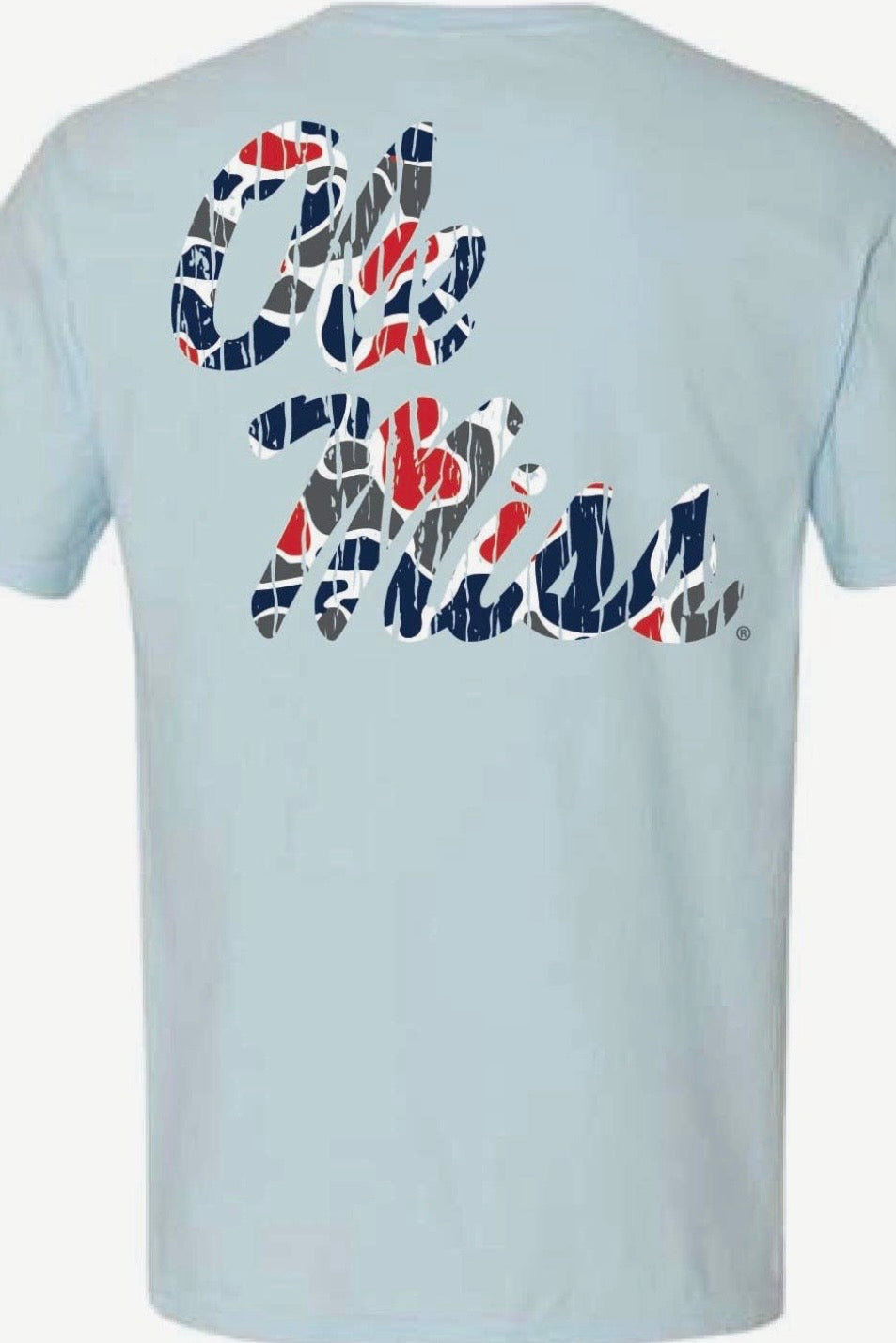 Ole Miss Script Camo Chambray Comfort Colors Tshirt