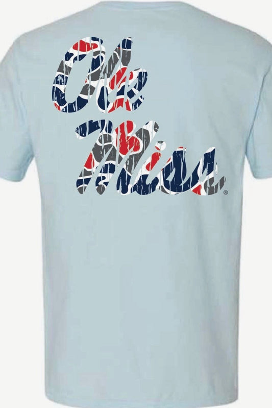 Ole Miss Script Camo Chambray Comfort Colors Tshirt