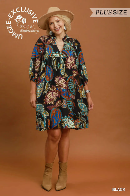 Black Paisley Print Dress - Plus