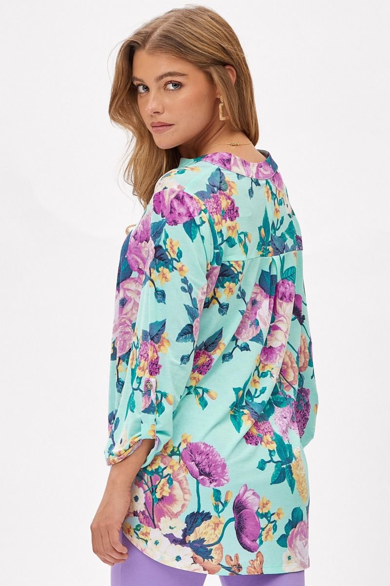 Mint & Purple Floral 3/4 Sleeve Top