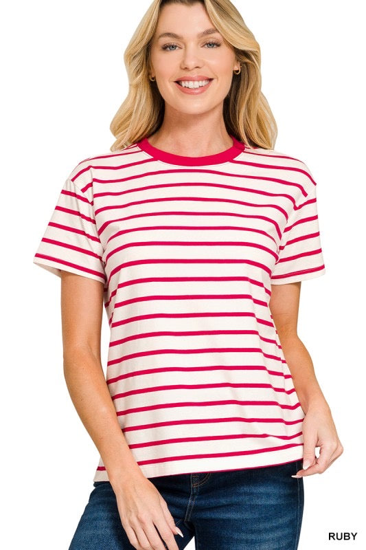 Red Stripe Crew Neck Tshirt