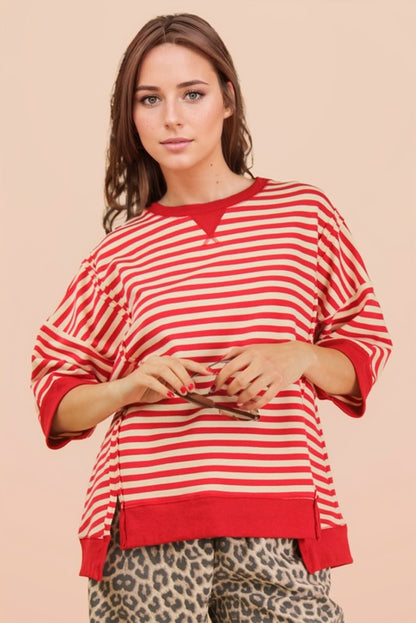 Red & Cream Stripe Knit Top