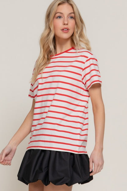 Ivory & Red Stripe Crew Neck Tee