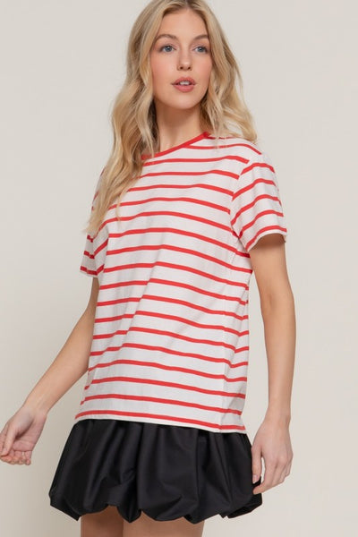 Ivory & Red Stripe Crew Neck Tee