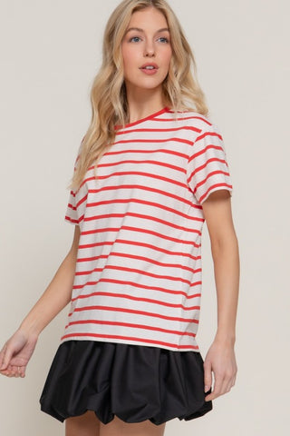 Ivory & Red Stripe Crew Neck Tee