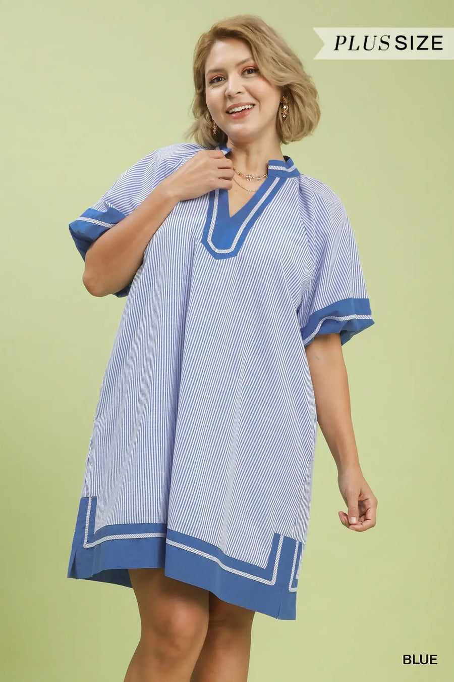 Striped Mix V-Neck Dress- Plus