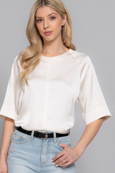 Light Taupe 3/4 Sleeve Satin Blouse