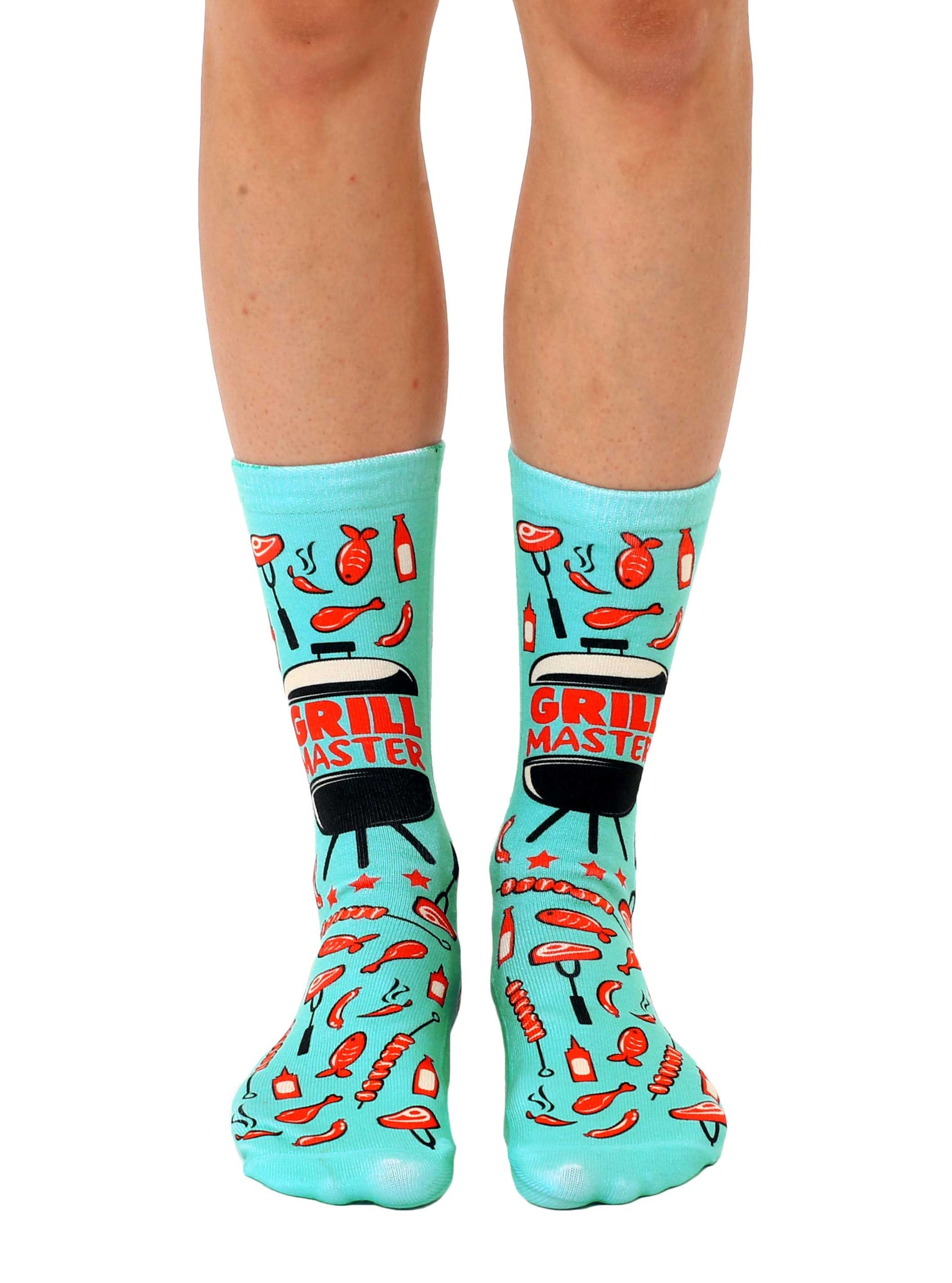 Novelty Graphic Crew Socks - BBQ - "Grill Master" - Aqua