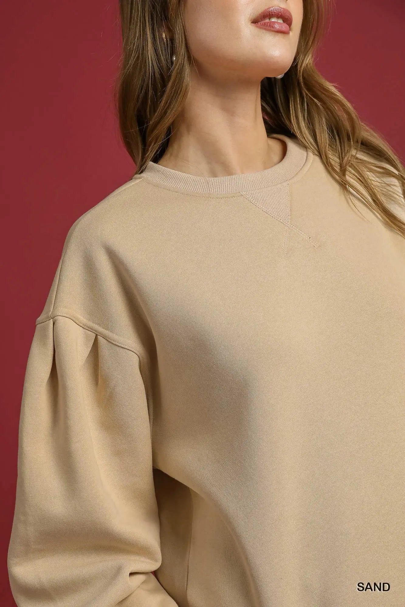 Sand Pleated Pullover Sweatshirt