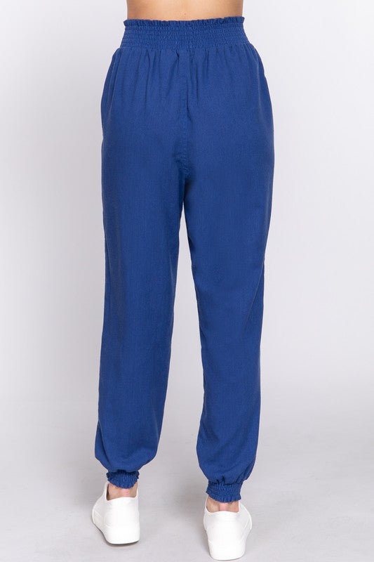 Smock Waist Linen Jogger Pants