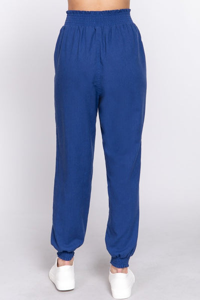 Smock Waist Linen Jogger Pants